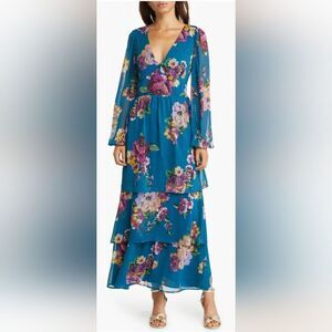 Fourteenth Place Balboa Tiered Floral Print Chiffon Maxi Dress NWOT Size small